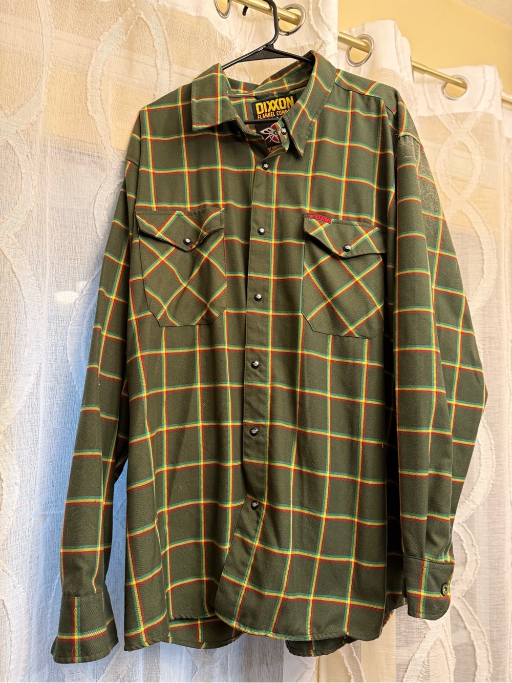 DIXXON Olive Plaid Button-Front Shirt with Yellow & Red Accents